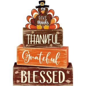 4 Pcs Fall Thanksgiving Decor for Home Funny Turkey Wooden Signs with Hat